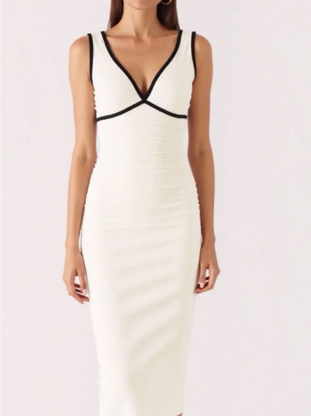 Zara White Midi Dress with Black Trim size S